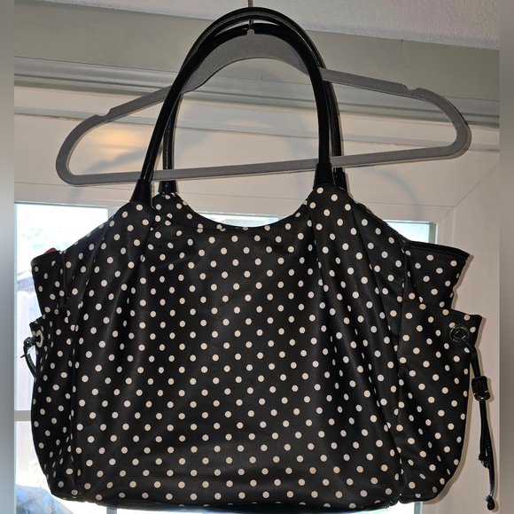 Kate Spade Stevie Baby Bag Large Black & White Polka Dot Nylon Diaper Bag Purse - Picture 5 of 14